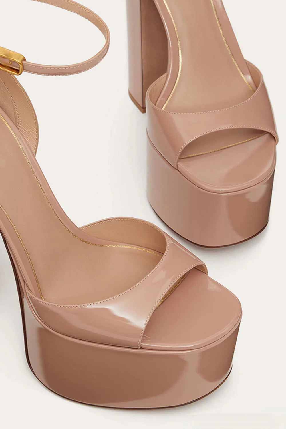 Black High Block Heel Platform Open Toe Chunky Sandals with Ankle Strap