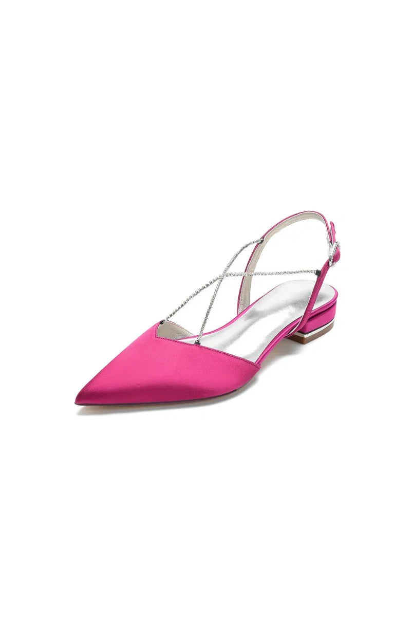 Satin Pointed Toe Beading Buckle Kitten Heels
