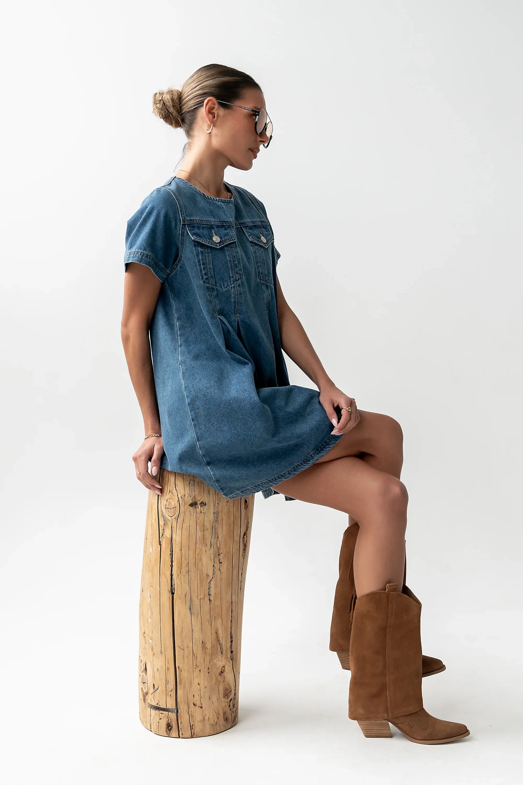 Zalara Denim Baby Doll Dress