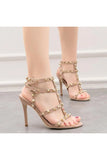 Studded Strappy Leather Open Toe High Heels