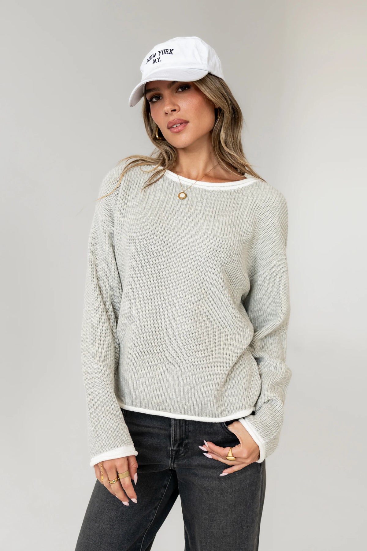 Mandy Contrast Sweater in Grey FINAL SALE