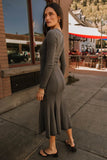 Fiona Ribbed Godet Dress in Charcoal FINAL SALE
