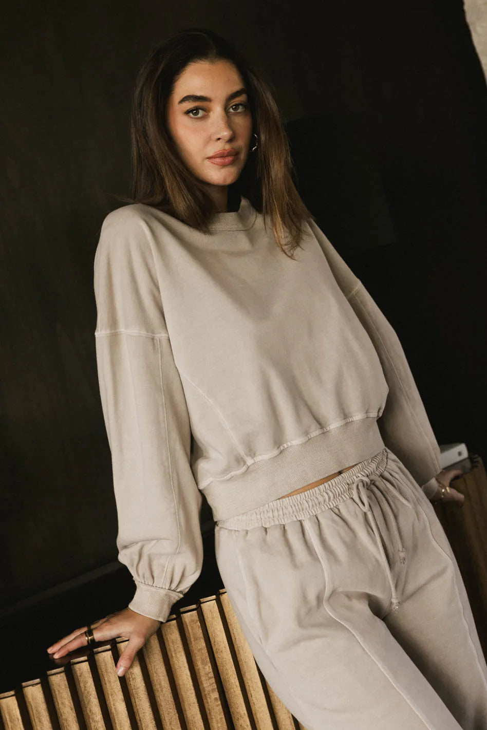 Sutton Exposed Seam Crewneck in Bone FINAL SALE
