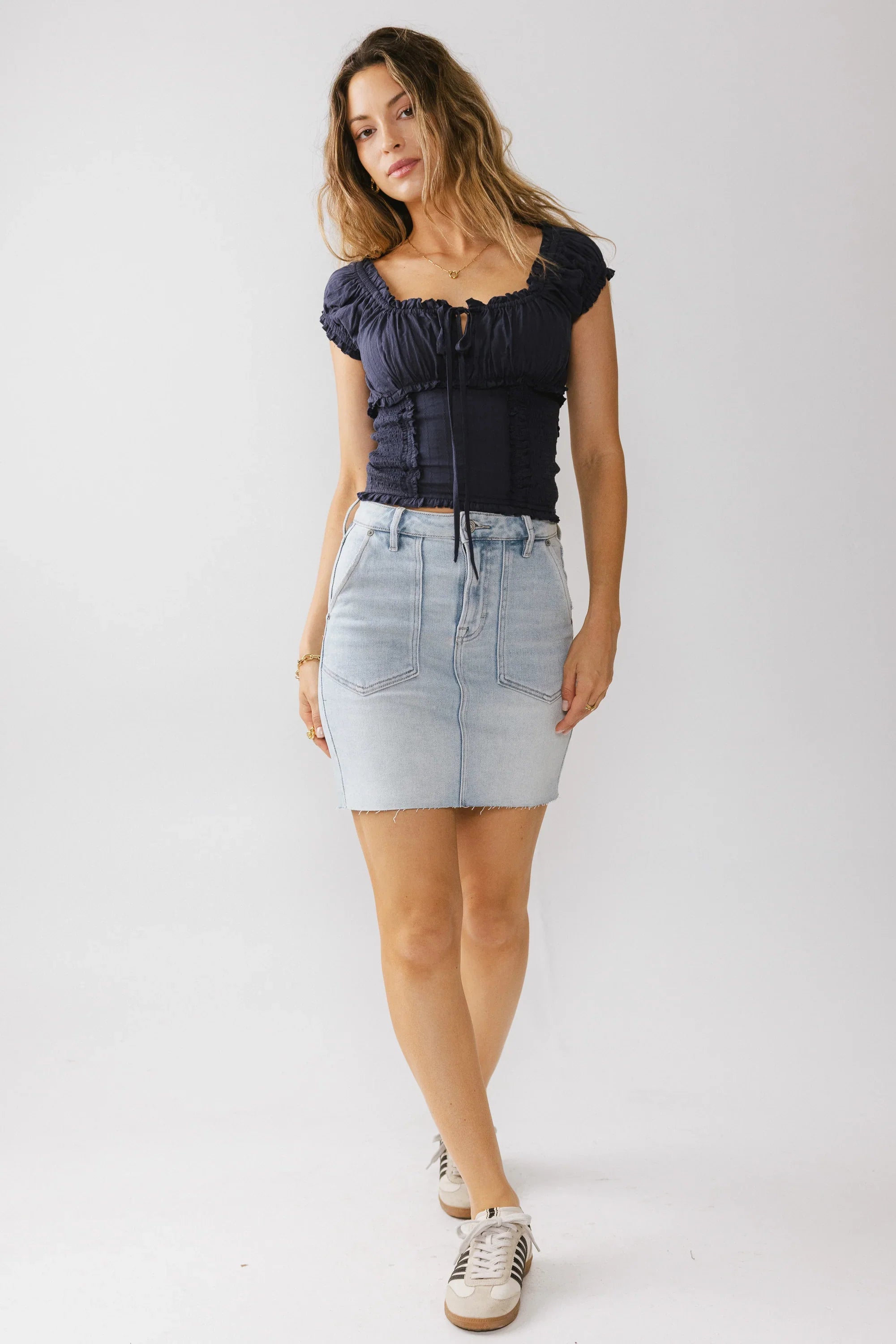 Taylor Ruffle Blouse in Navy FINAL SALE