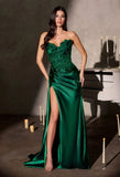 Leslie Gown Strapless Floral Beaded Evening Dress