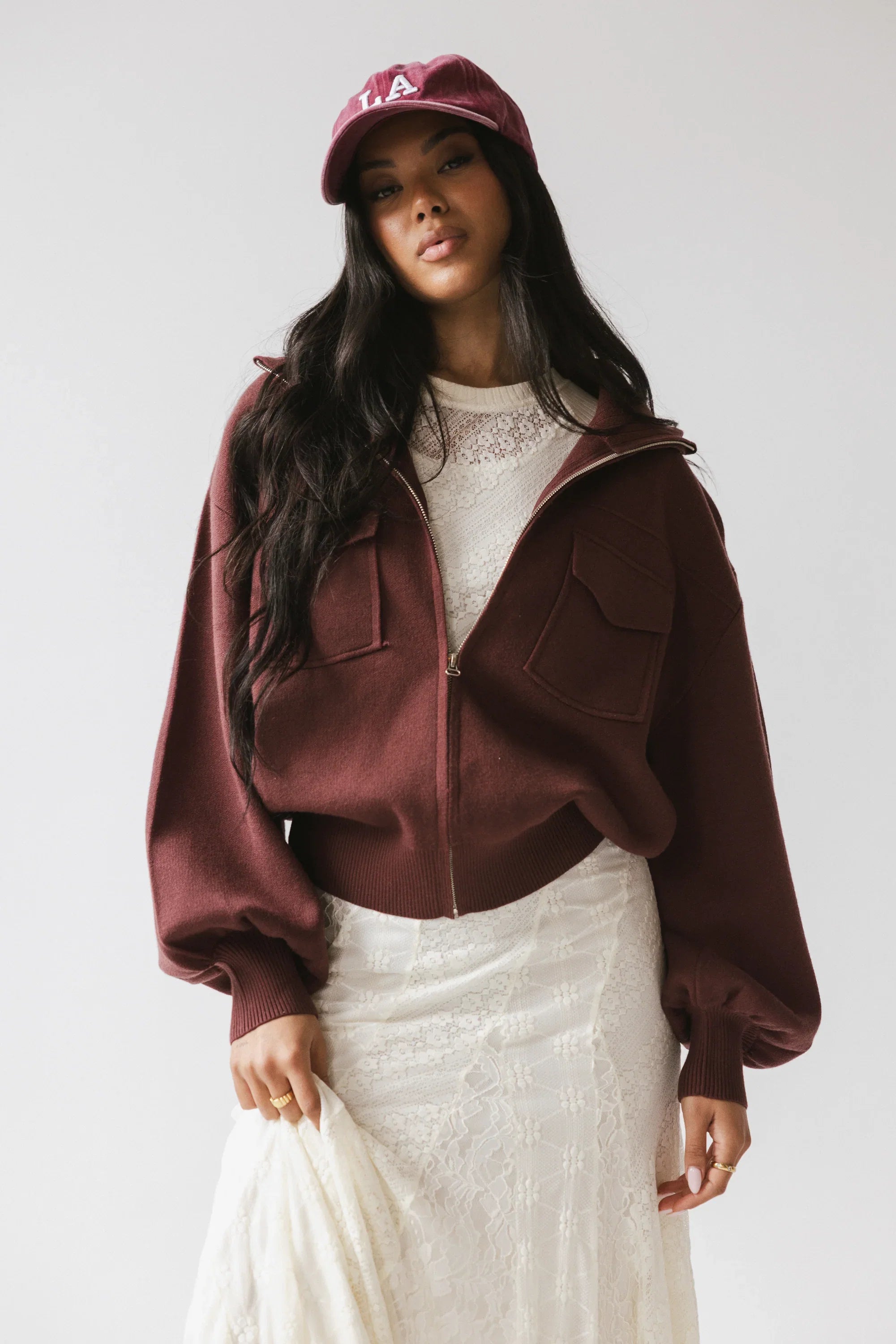 Markus Knit Bomber Jacket in Marsala FINAL SALE