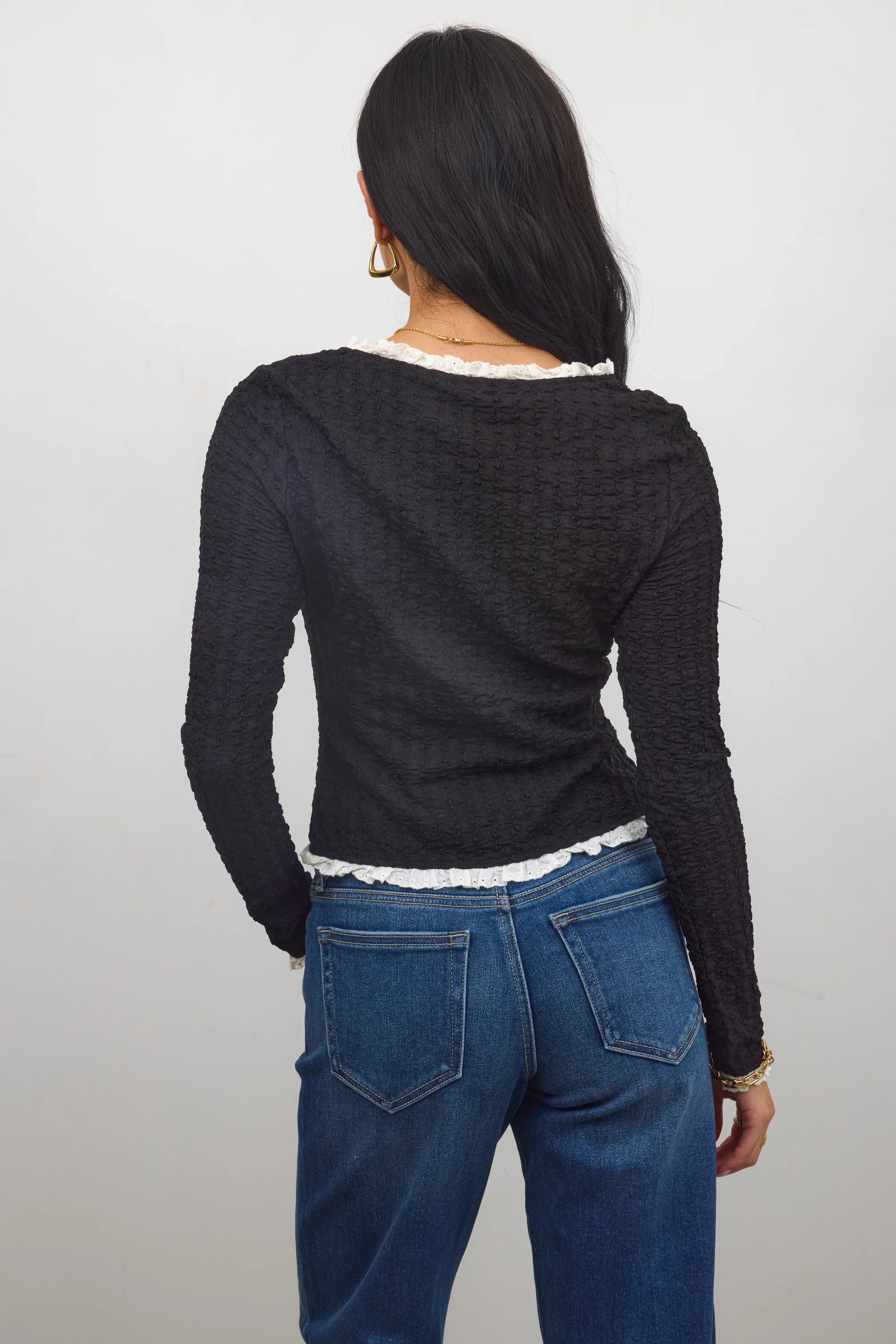 Sierra Lace Trim Blouse in Black FINAL SALE