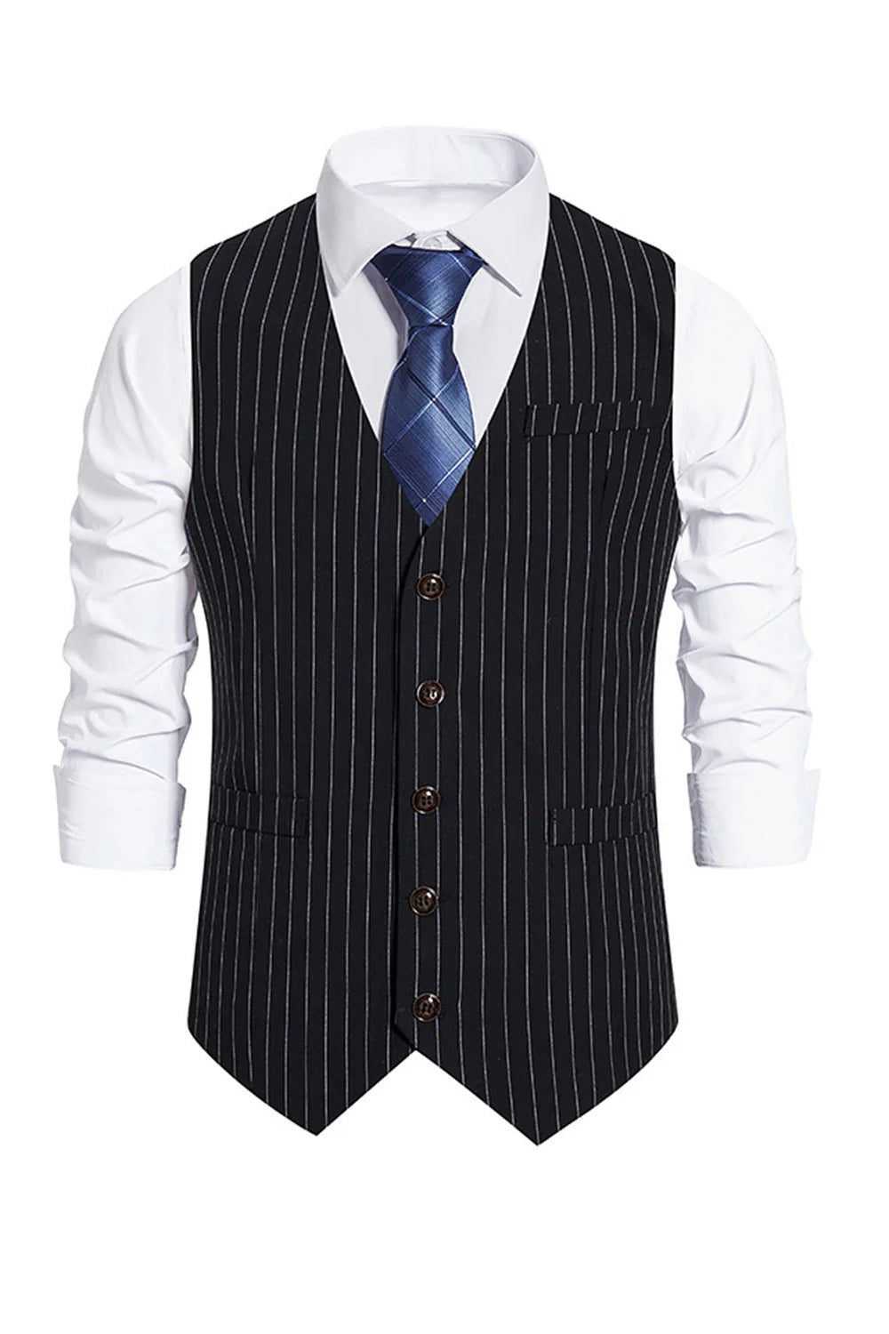 Mens Single Breasted Slim Fit Striped Suit Vest