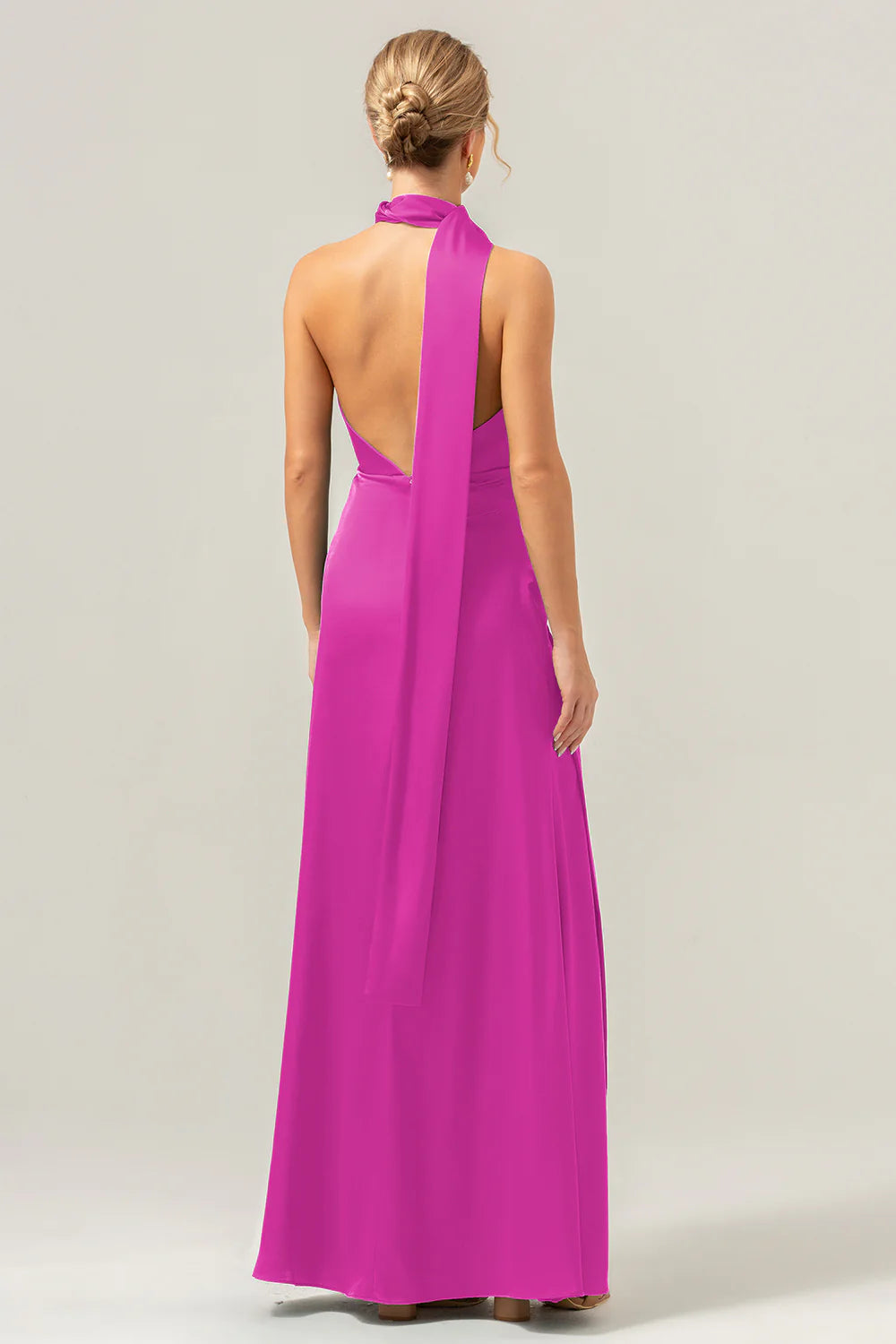 Peacock Sheath Deep V Neck Open Back Convertible Long Satin Bridesmaid Dress with Streamer