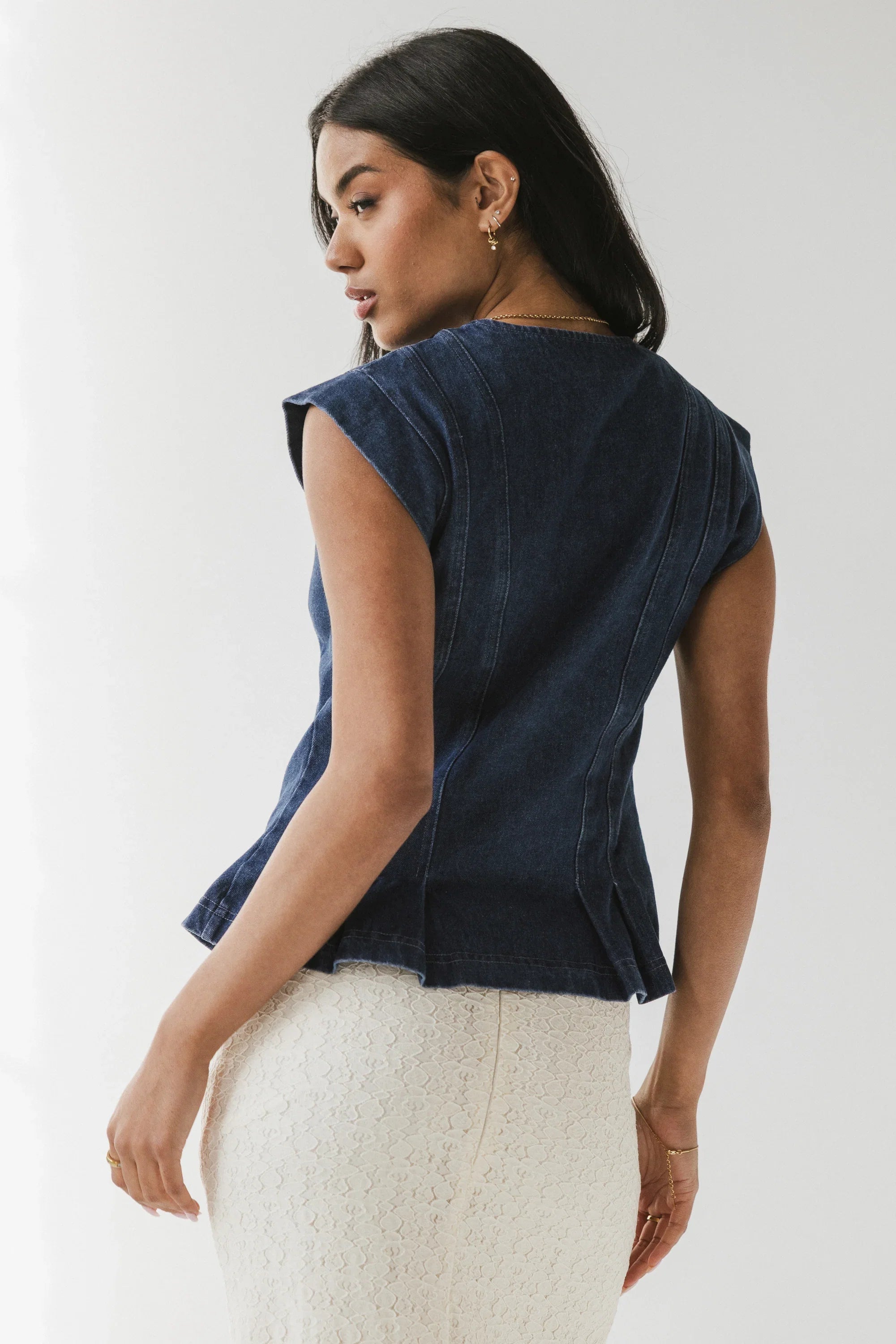 Cassie Pleated Blouse in Medium Wash