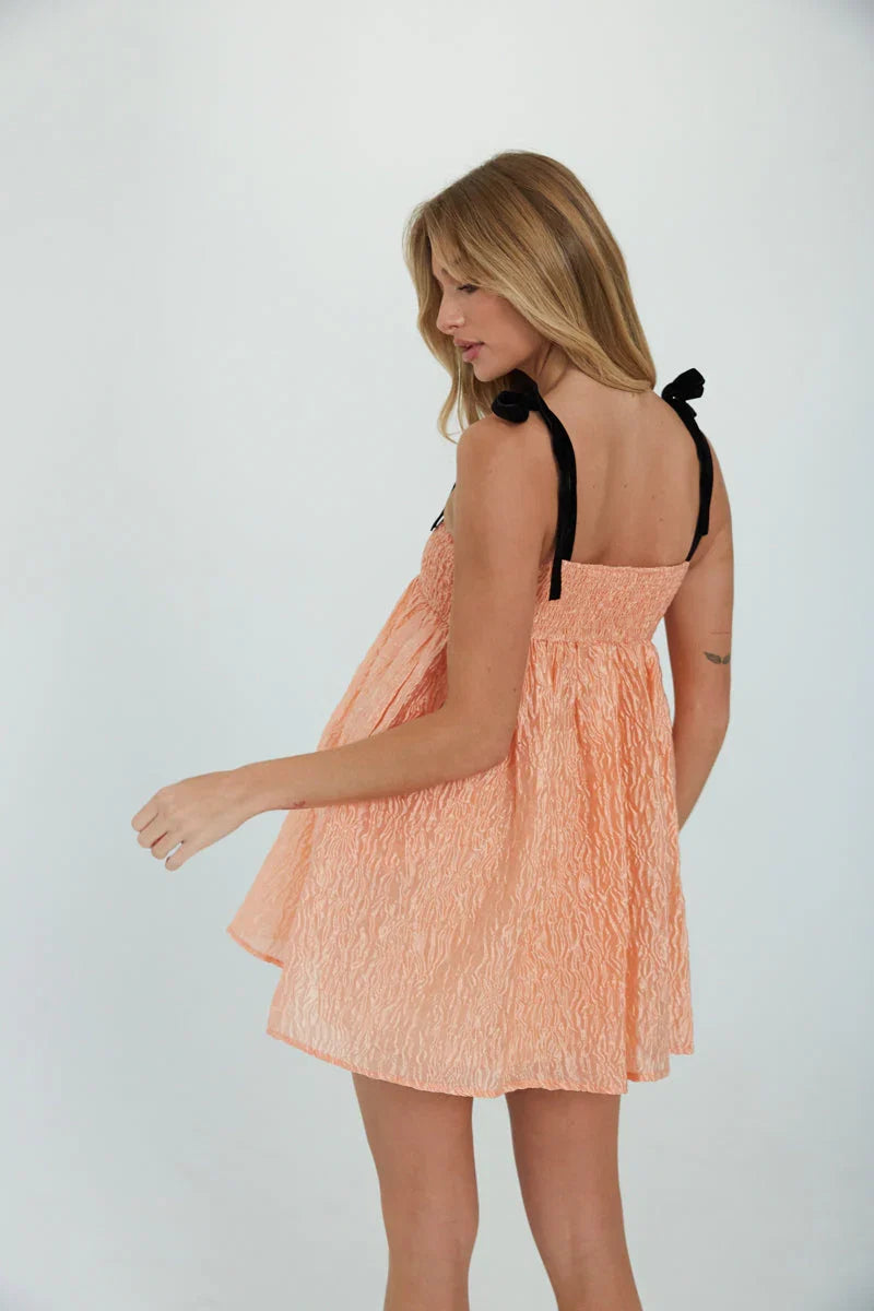 Madi Textured Satin Tie Strap Babydoll Dress