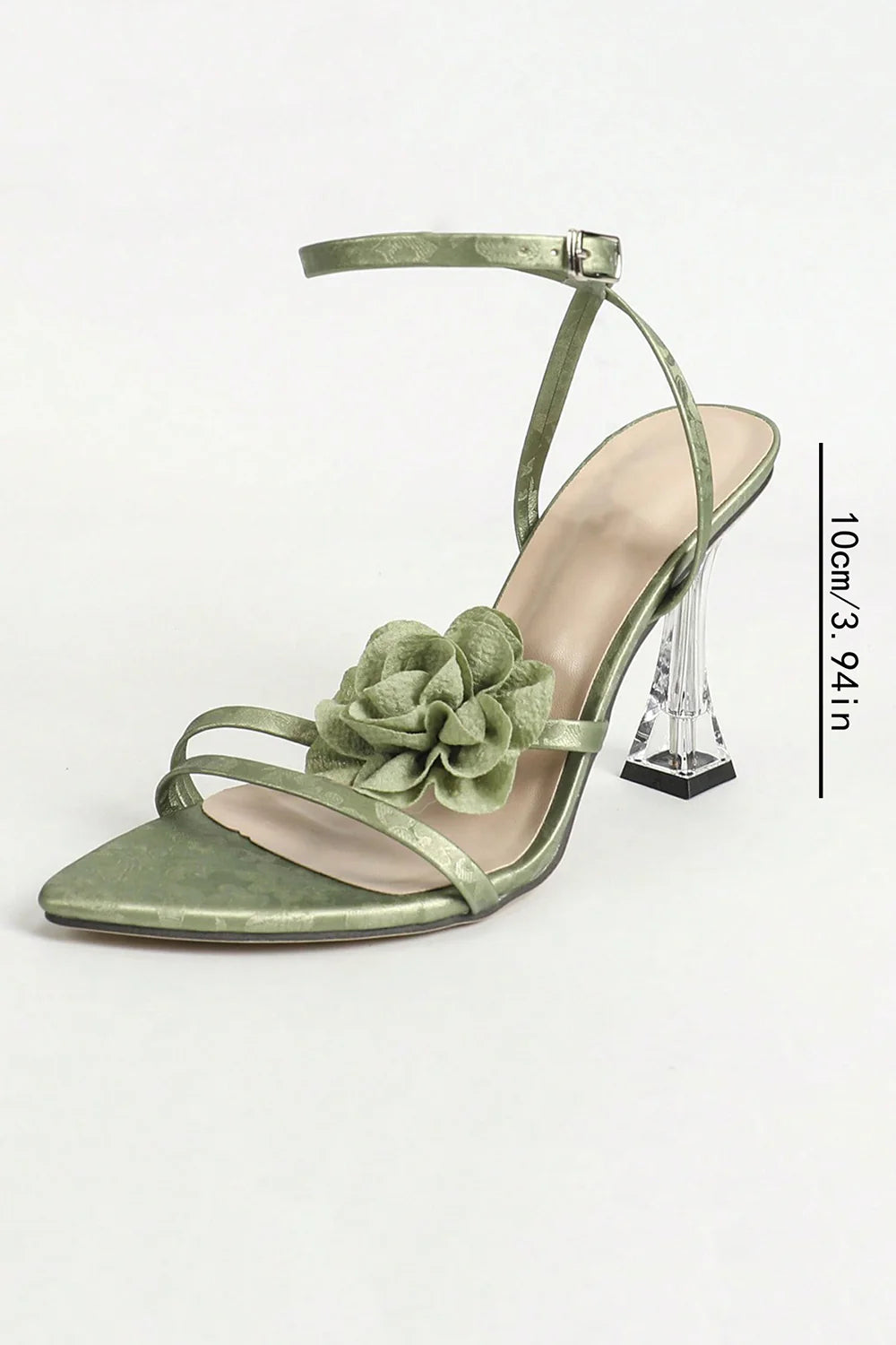 Eucalyptus Floral Stiletto High Heels Sandals with 3D Flower
