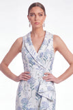 Mermaid Blue Floral Jacquard Shawl Lapel Mother of the Bride Dress with Slit