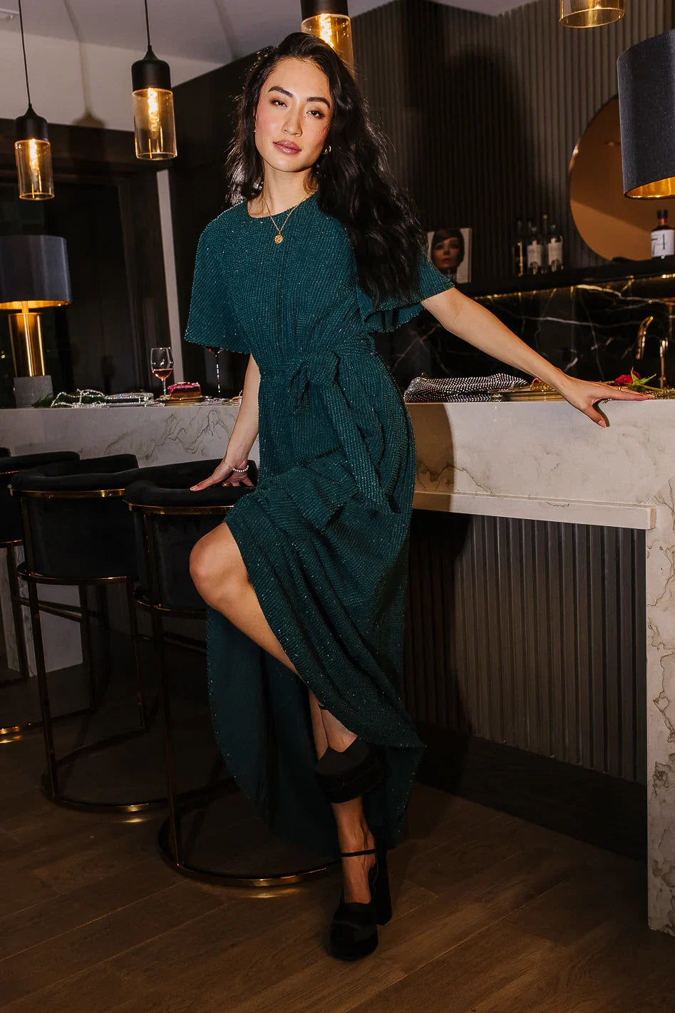 Lyanna Sparkle Maxi Dress in Teal FINAL SALE