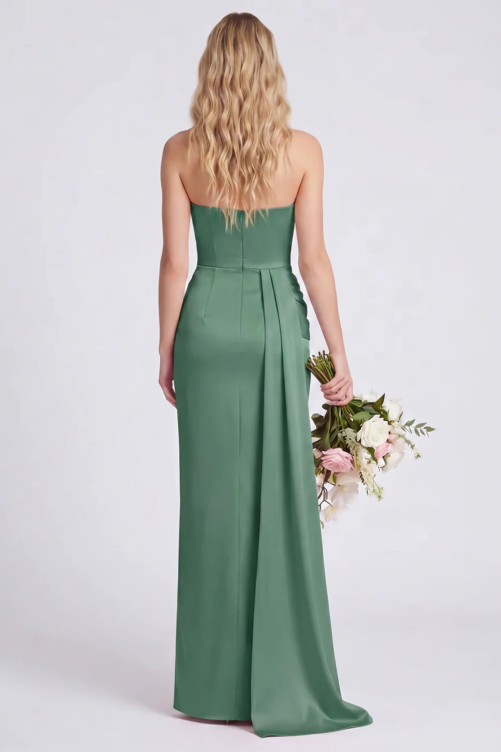 Strapless Mermaid Eucalyptus Bridesmaid Dress with Sash