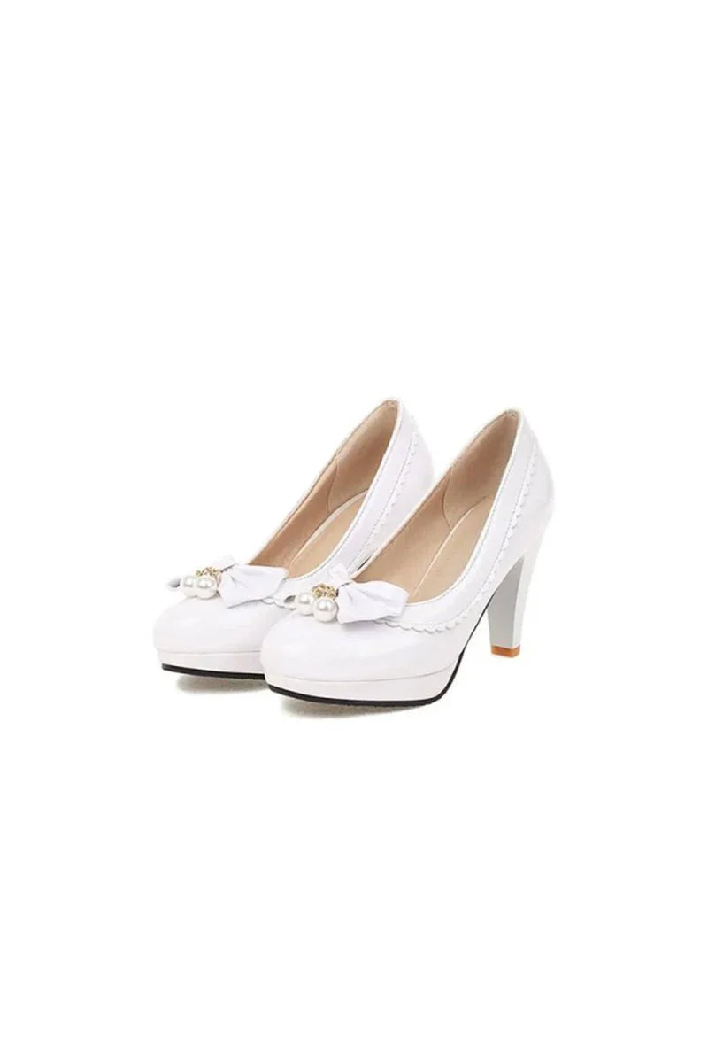 Retro Bow Pearl High Heels Shoes