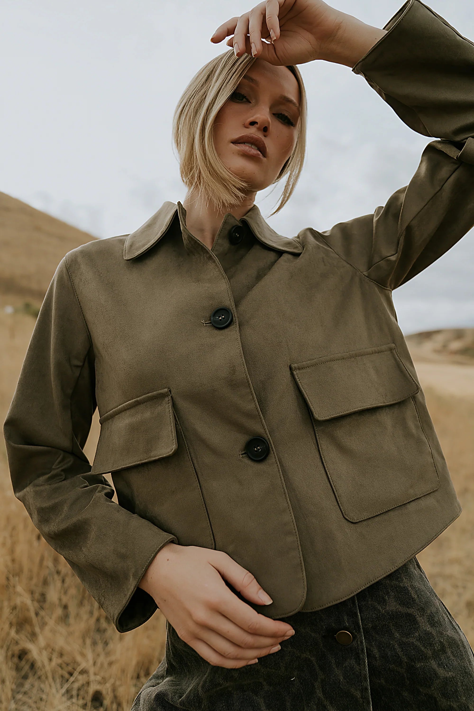 Aden Suede Jacket in Olive FINAL SALE