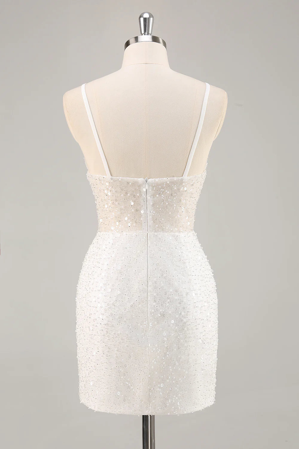 White Tight V Neck Graduation Dress With Sequins