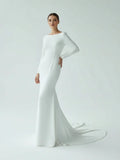 Mermaid Scoop Neck V Back Satin Wedding Dress