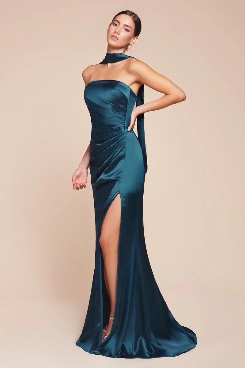 NICOLETTE GOWN STRAPLESS LUXE SATIN DRESS SCARF