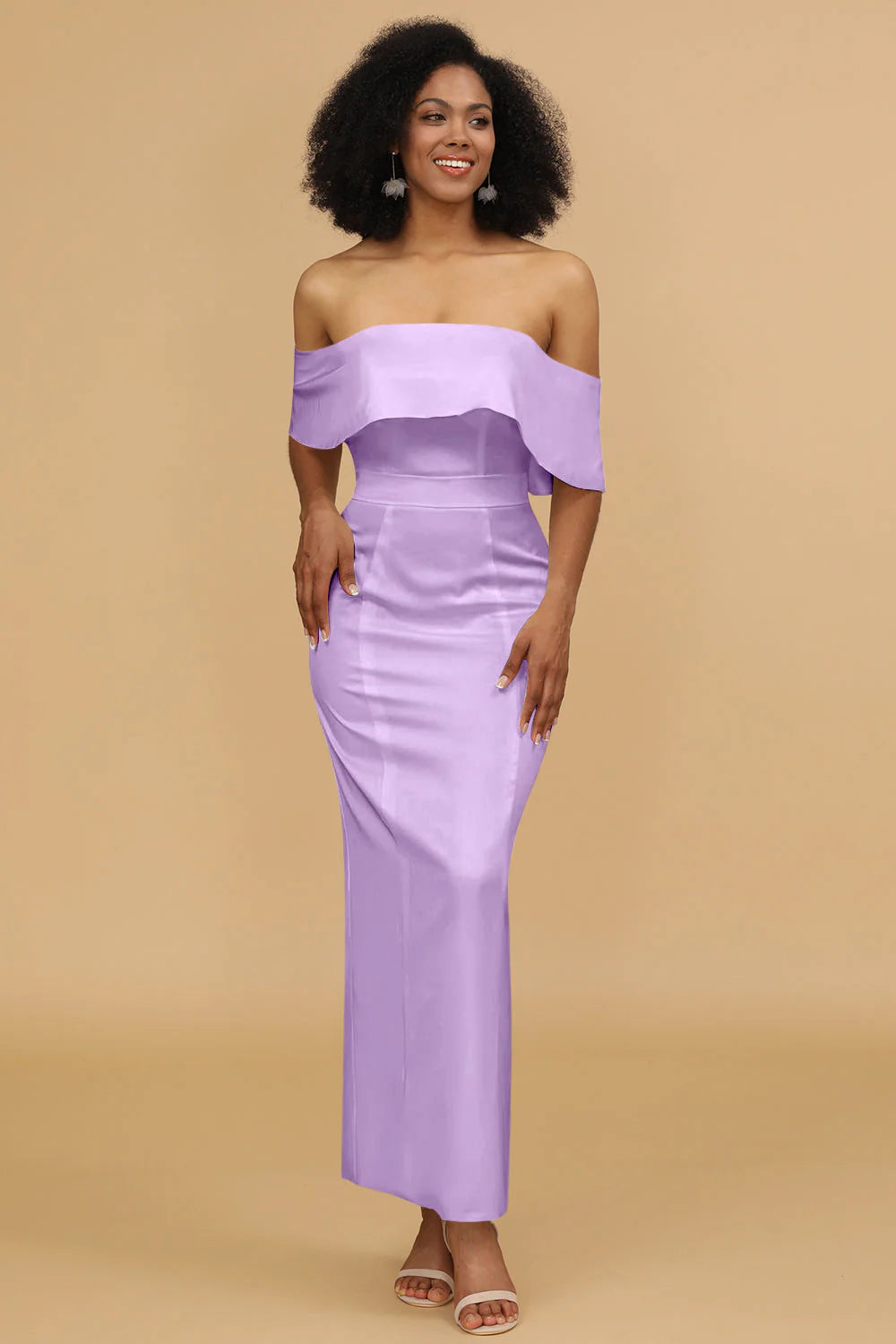 Mermaid Off the Shoulder Floor Length Satin Bridesmaid Dress