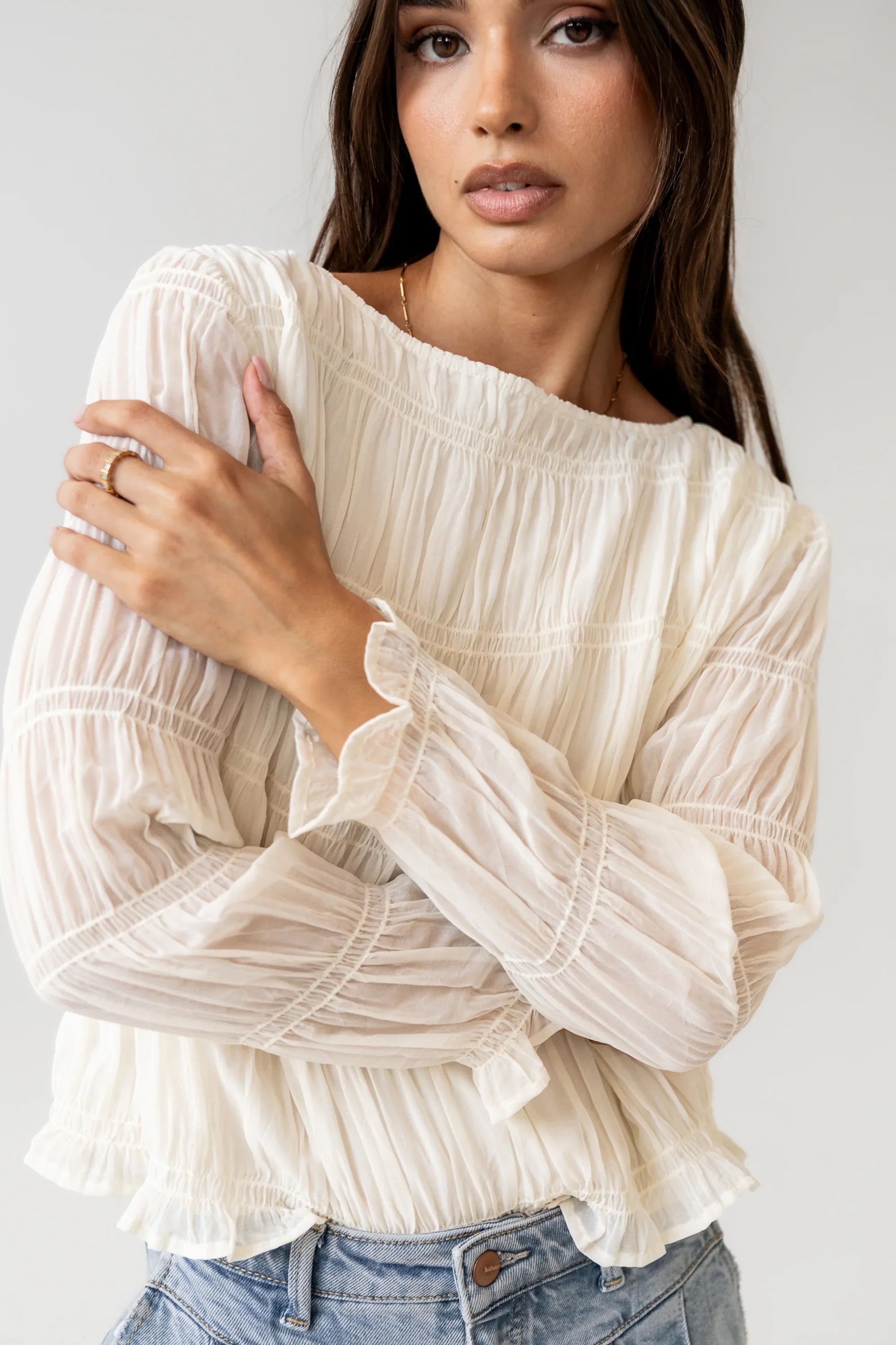 Zuri Smocked Blouse in Cream FINAL SALE