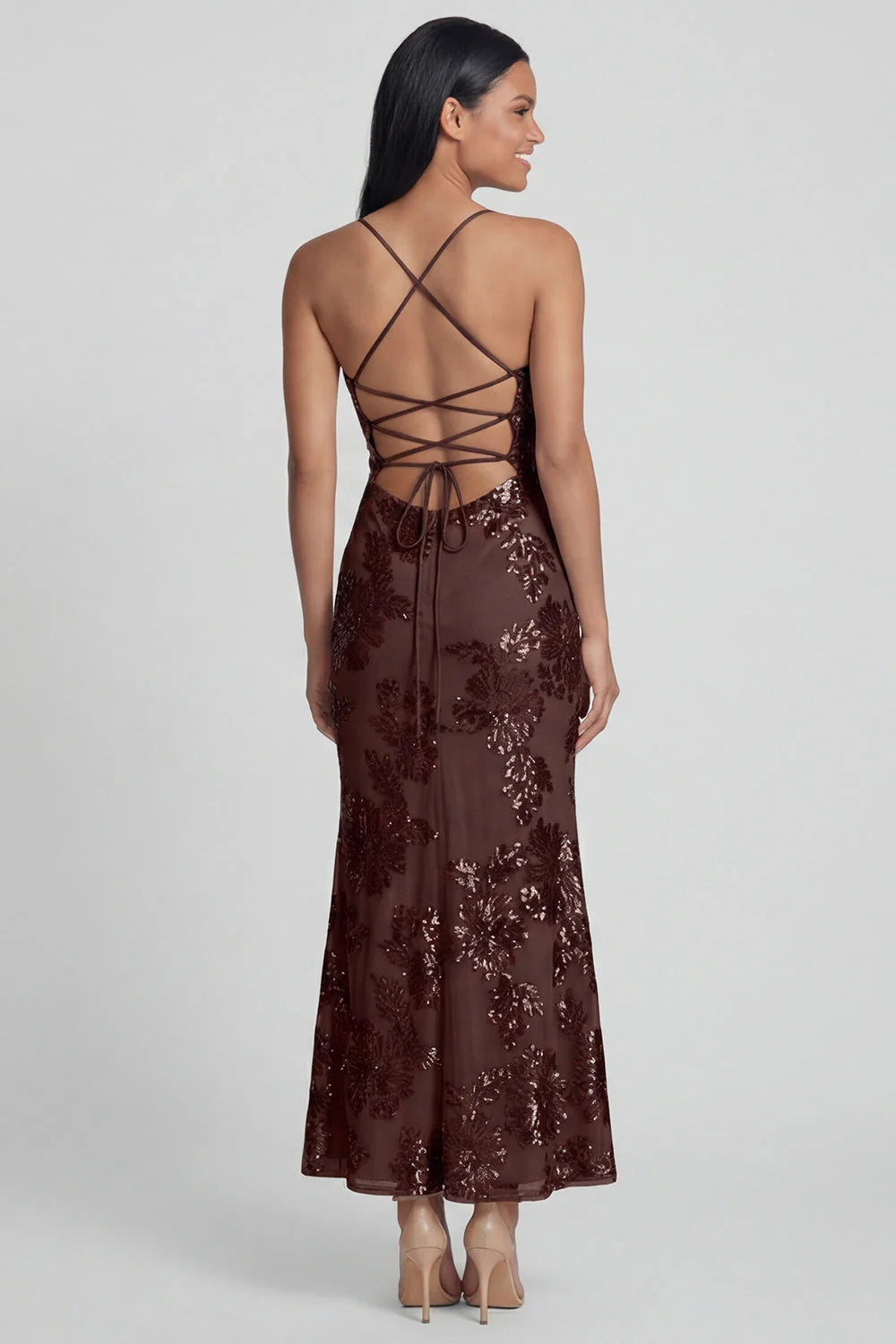 Sage Green Mermaid Floral Wedding Guest Dress with Lace up Back