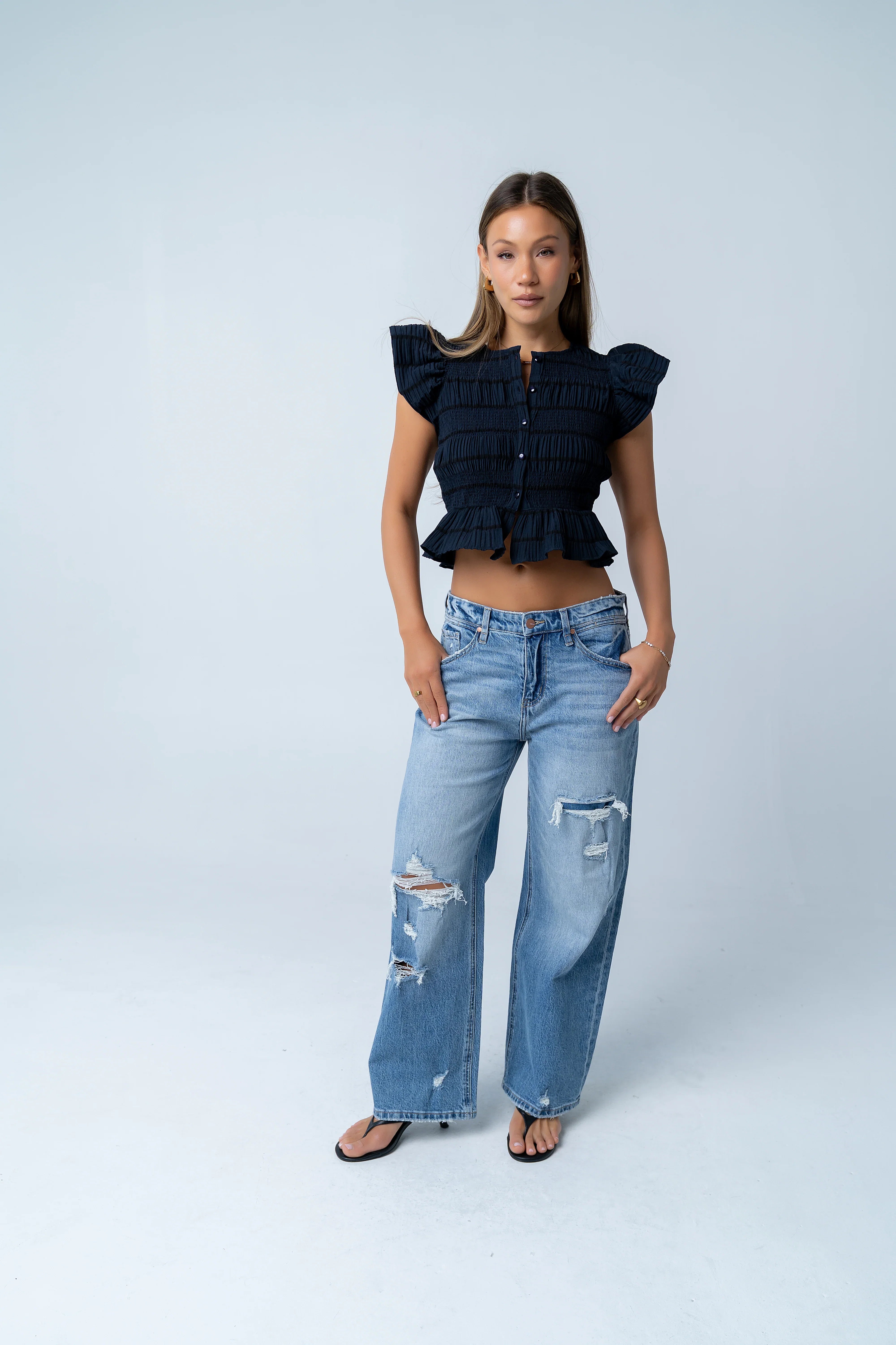 Quinny Distressed Wide Leg Jeans