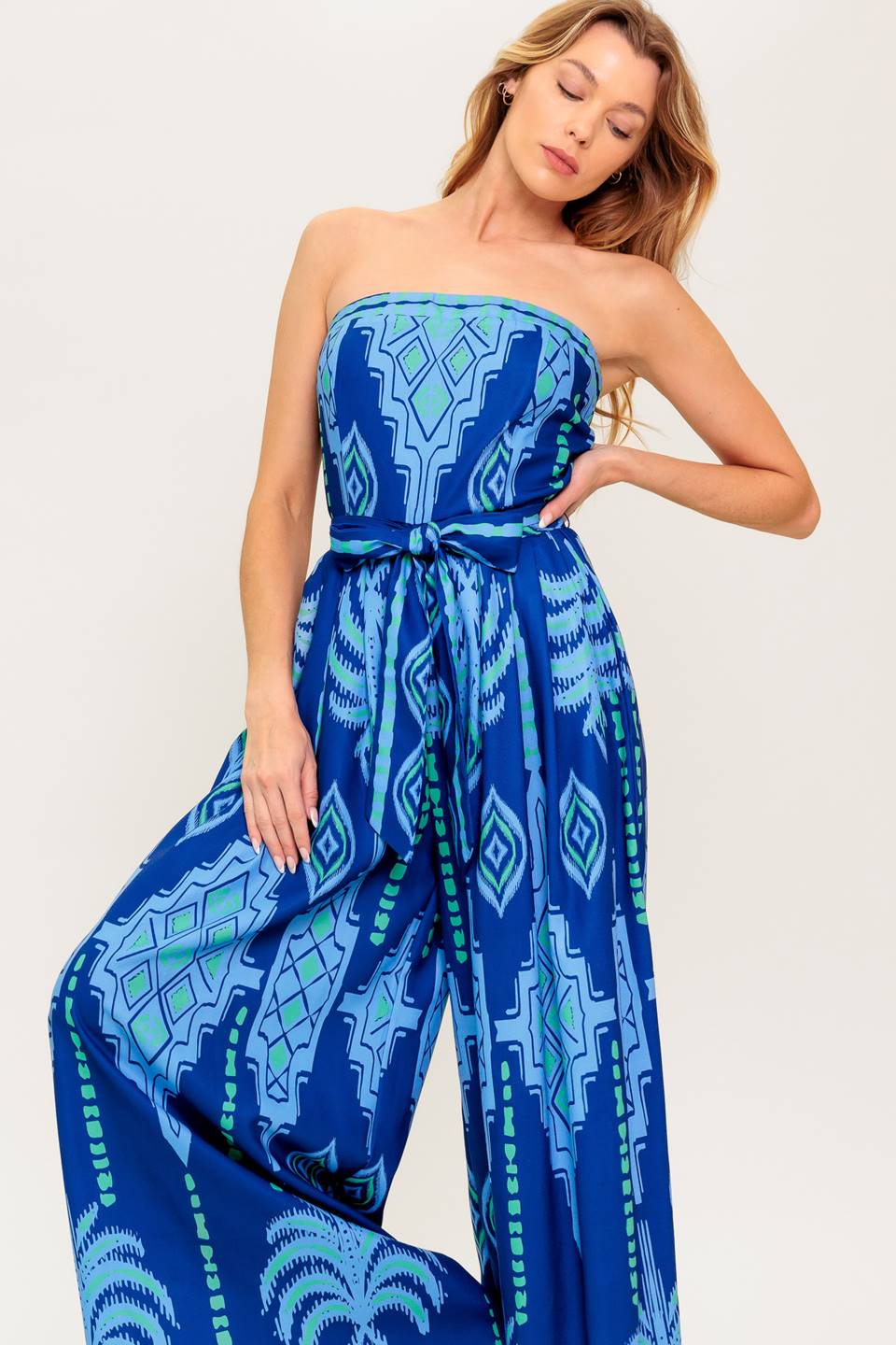 TRINA STRAPLESS JUMPSUIT NAVY BLUE MULTI