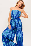 TRINA STRAPLESS JUMPSUIT NAVY BLUE MULTI