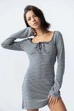 Venice Striped Mini Dress in Heather Grey