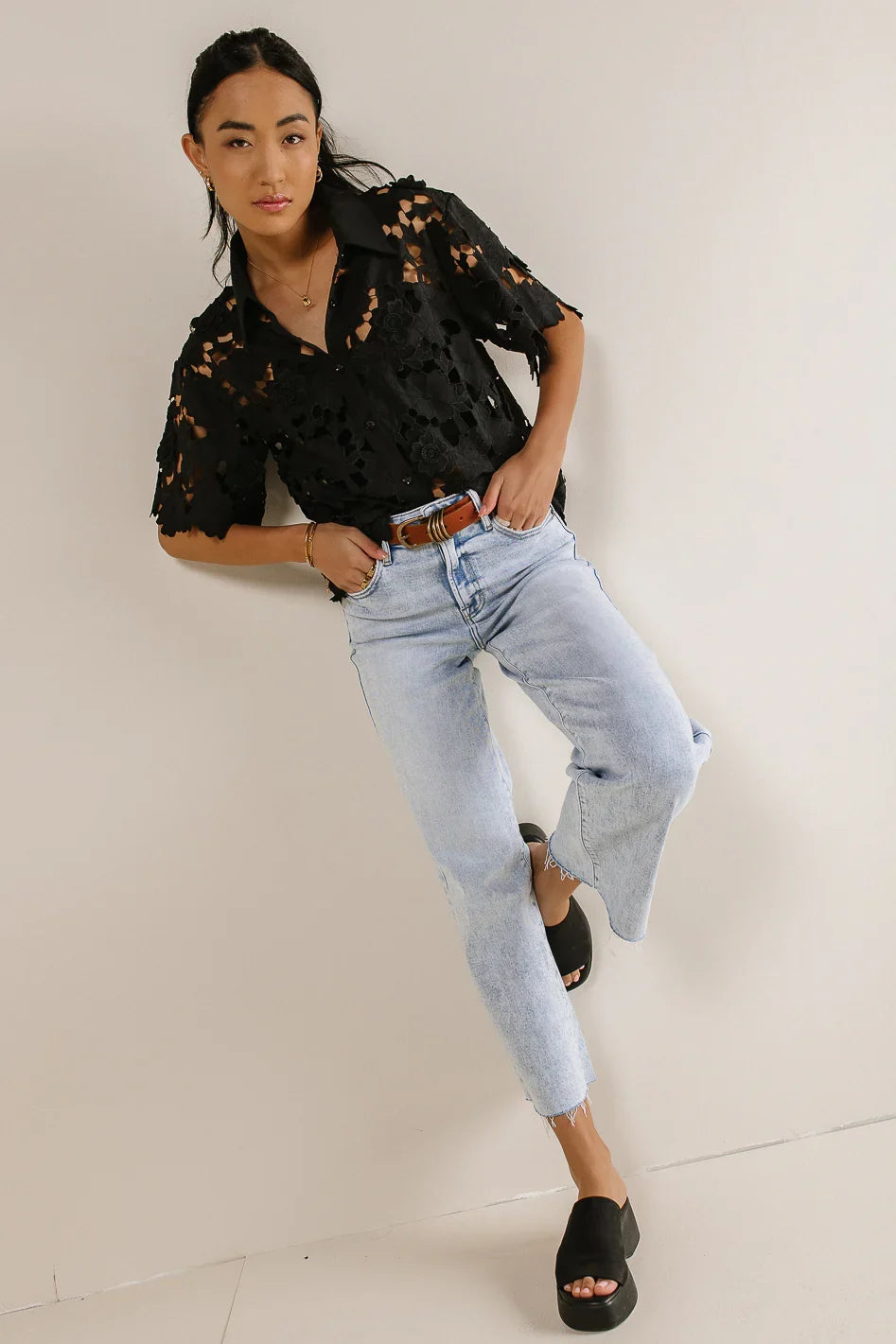 Floral Lace Button Up in Black FINAL SALE