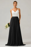 A Line Spaghetti Straps Pleated Long Bridesmaid Dress With Lace