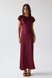 Hanna Satin Maxi Dress in Burgundy