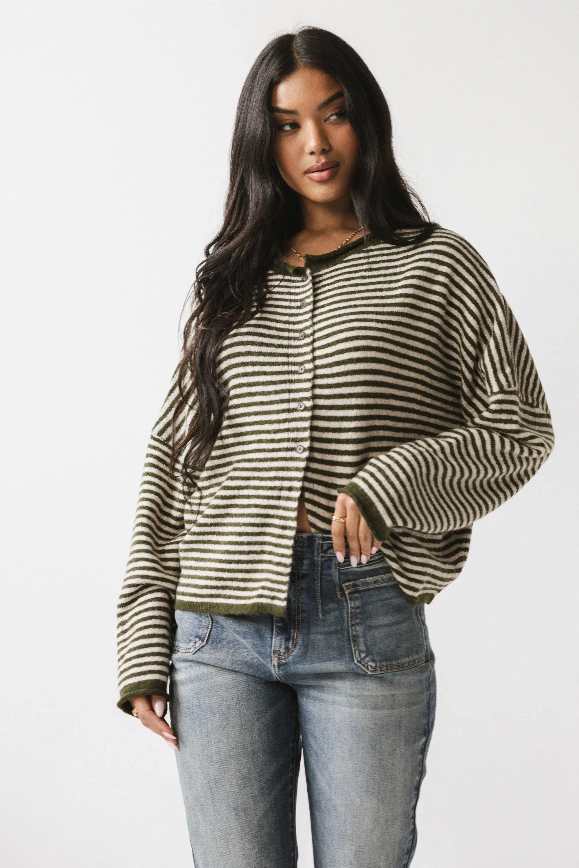 Lola Striped Sweater in Olive