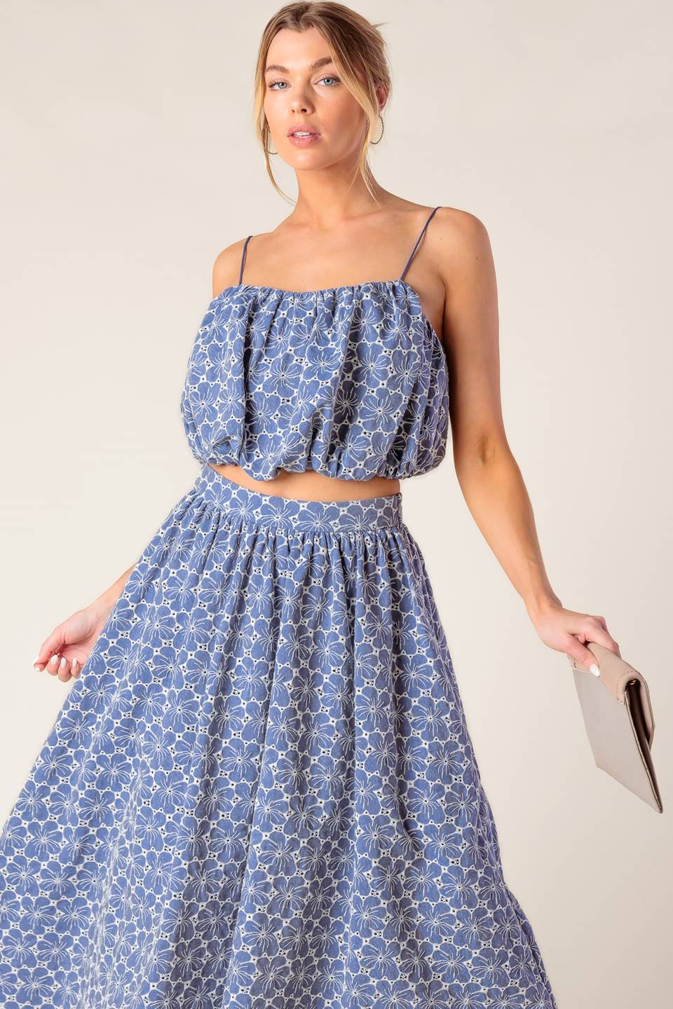 THE BEAUTY OF NOW TOP SKIRT SET CHAMBRAY