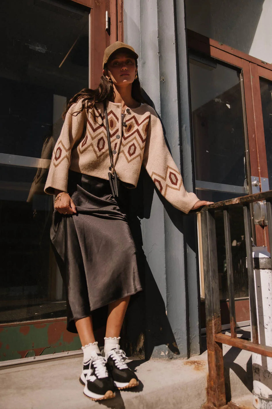 Angelica Geometric Cardigan in Tan FINAL SALE