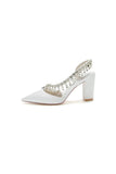 Pointed Toe Beaded Slip on Satin Chunky Heels