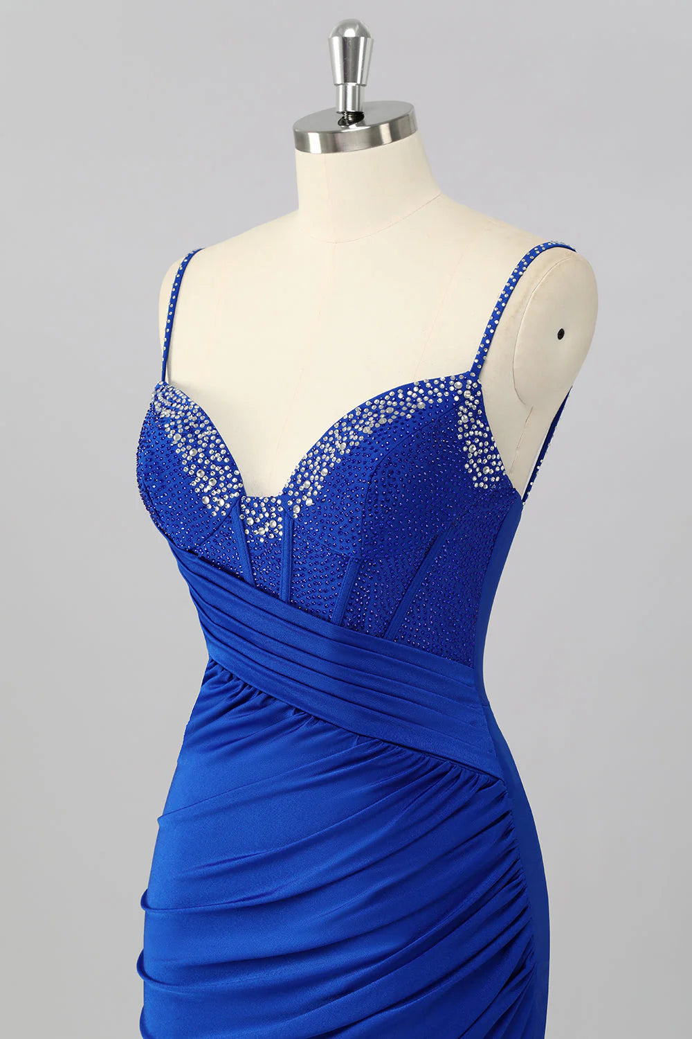 Bodycon Corset Ruched Mini Royal Blue Homecoming Dress with Beading