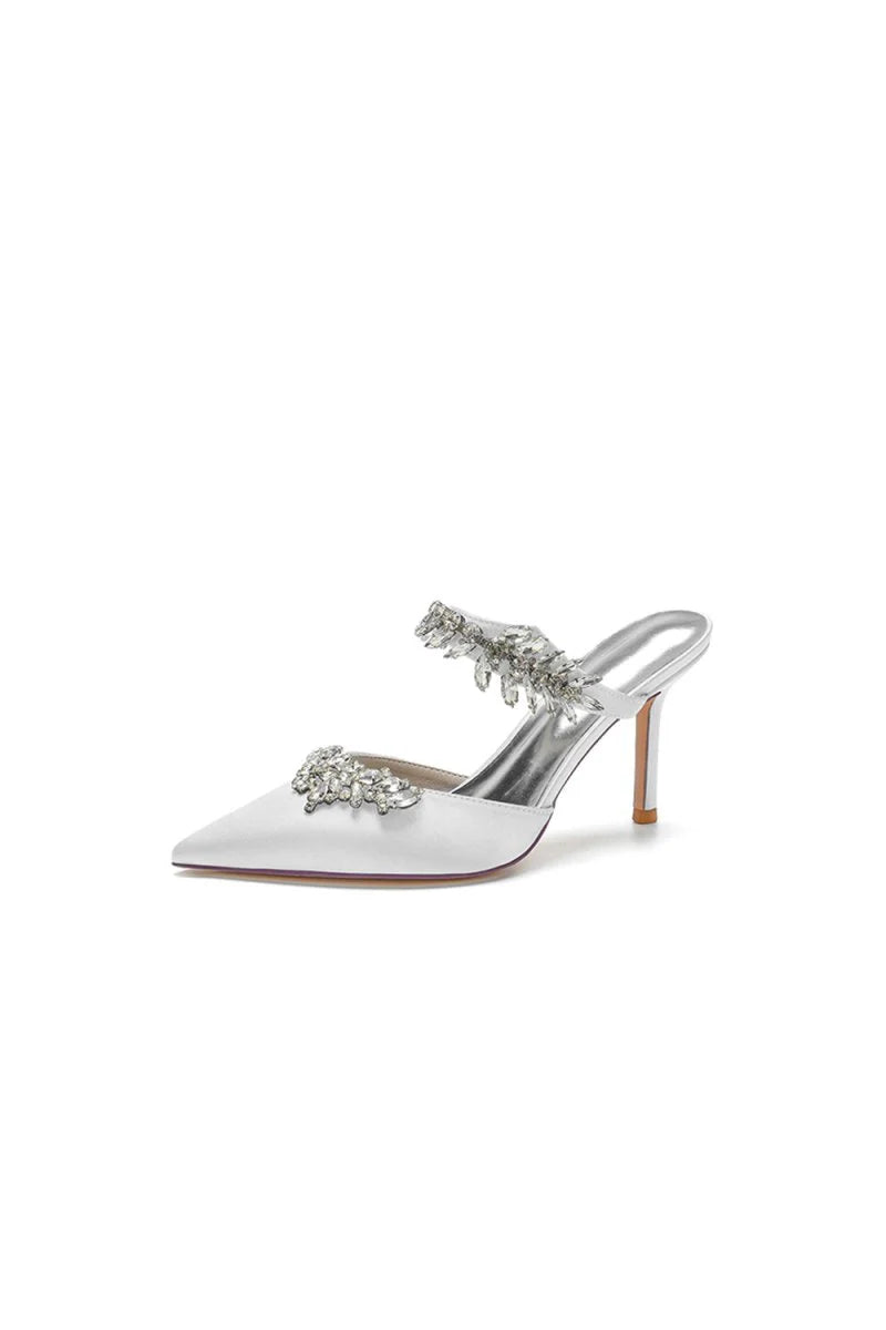 Pointed Toe Crystal Flower Strap Stiletto Heel