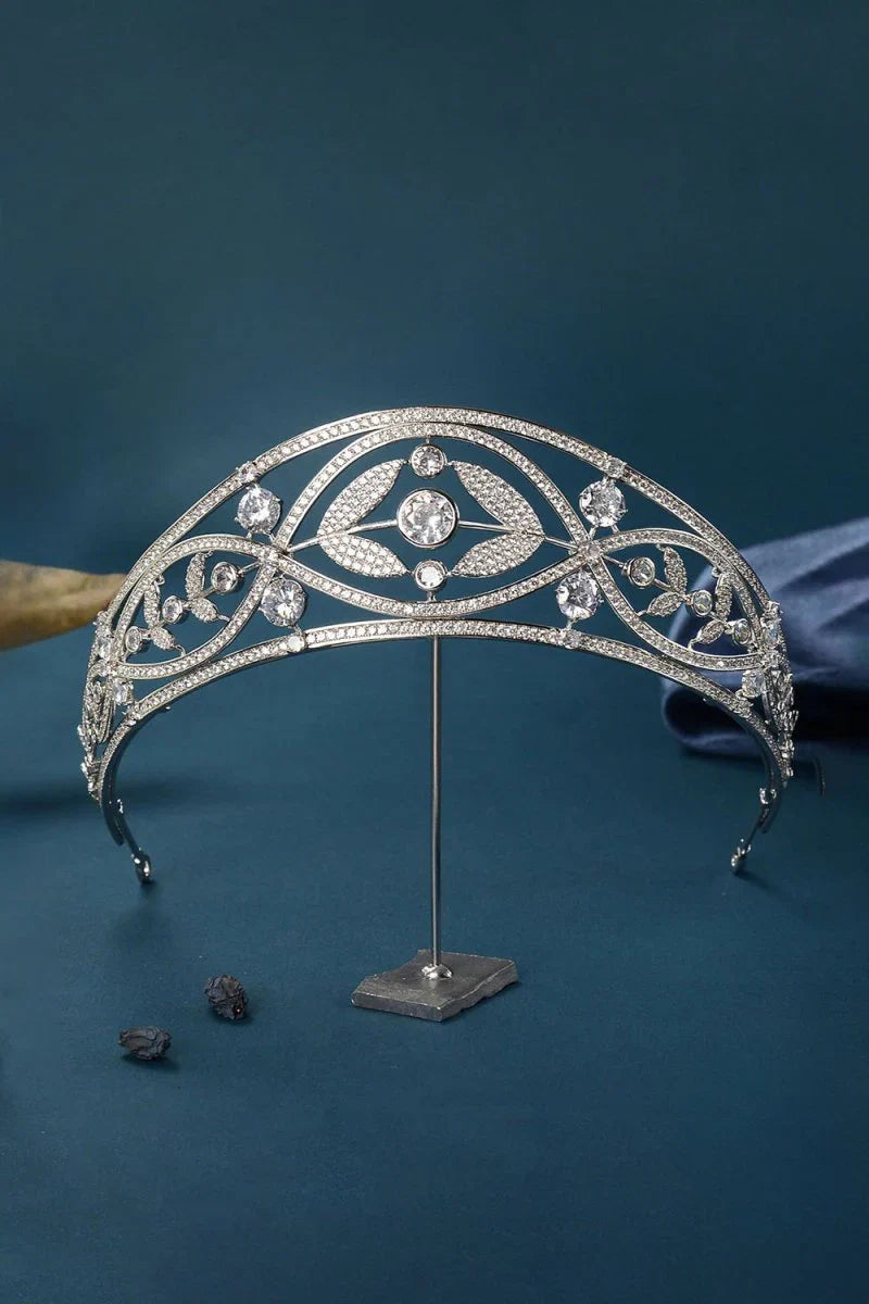 Silver Crystal Laurel Leaf Tiara