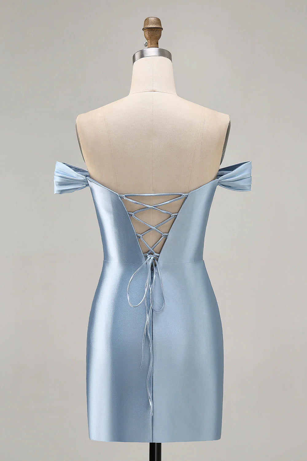 Grey Blue Bodycon Off The Shoulder Ruched Satin Homecoming Dress with Slit