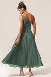 Eucalyptus A Line One Shoulder Ruched Chiffon Plus Size Bridesmaid Dress