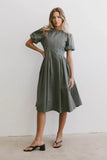 Eliana Pleated Midi Dress in Sage FINAL SALE