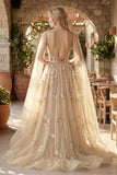 A line 3D Flower Colorful V Neck Tulle Forest Wedding Dresses