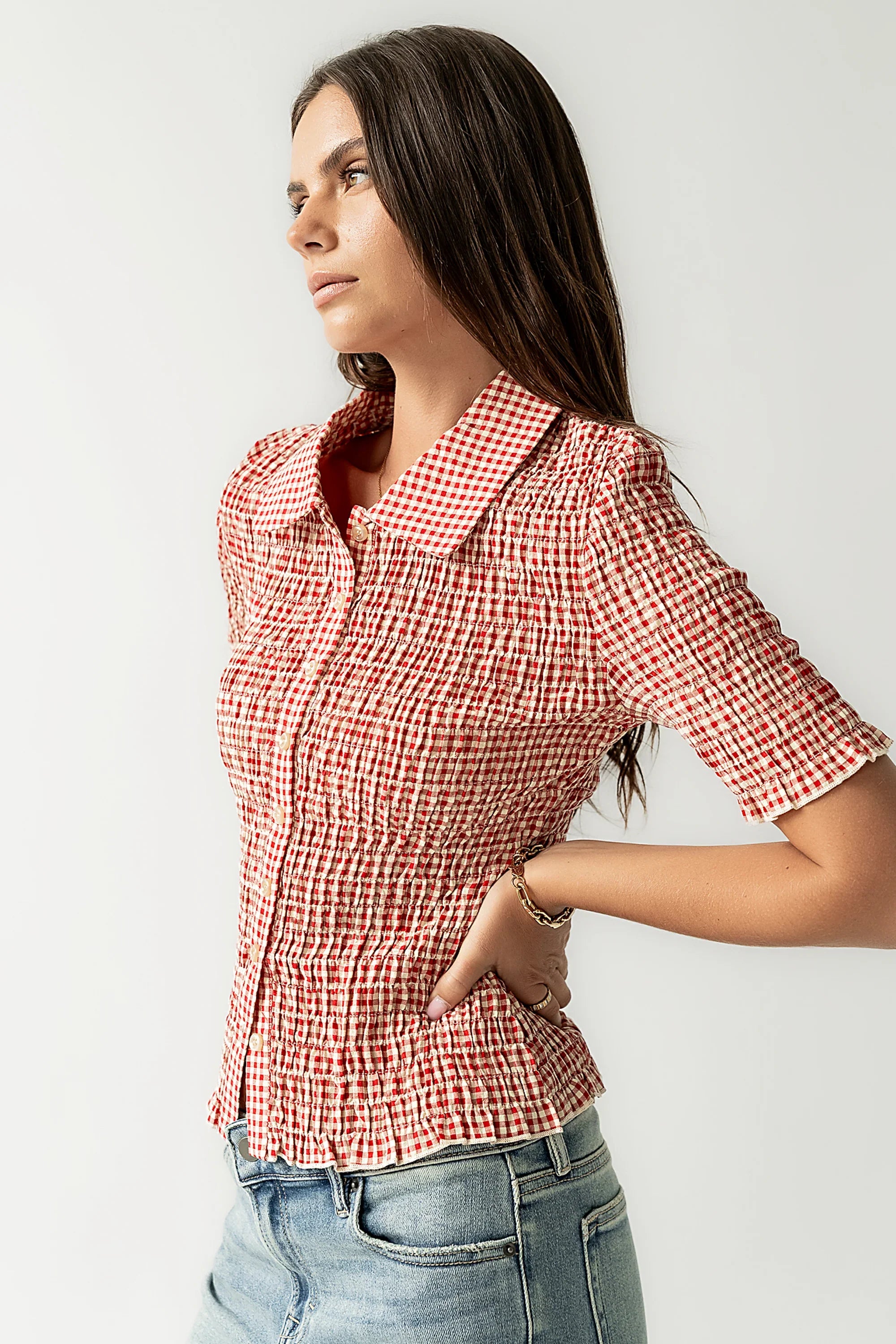 Connie Gingham Blouse in Red FINAL SALE