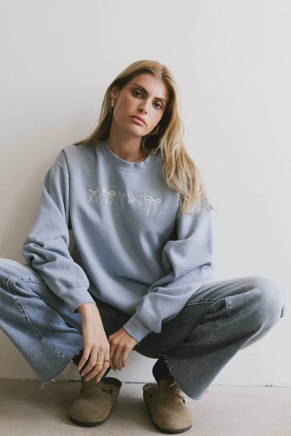 Pretty Bows Crewneck in Blue FINAL SALE