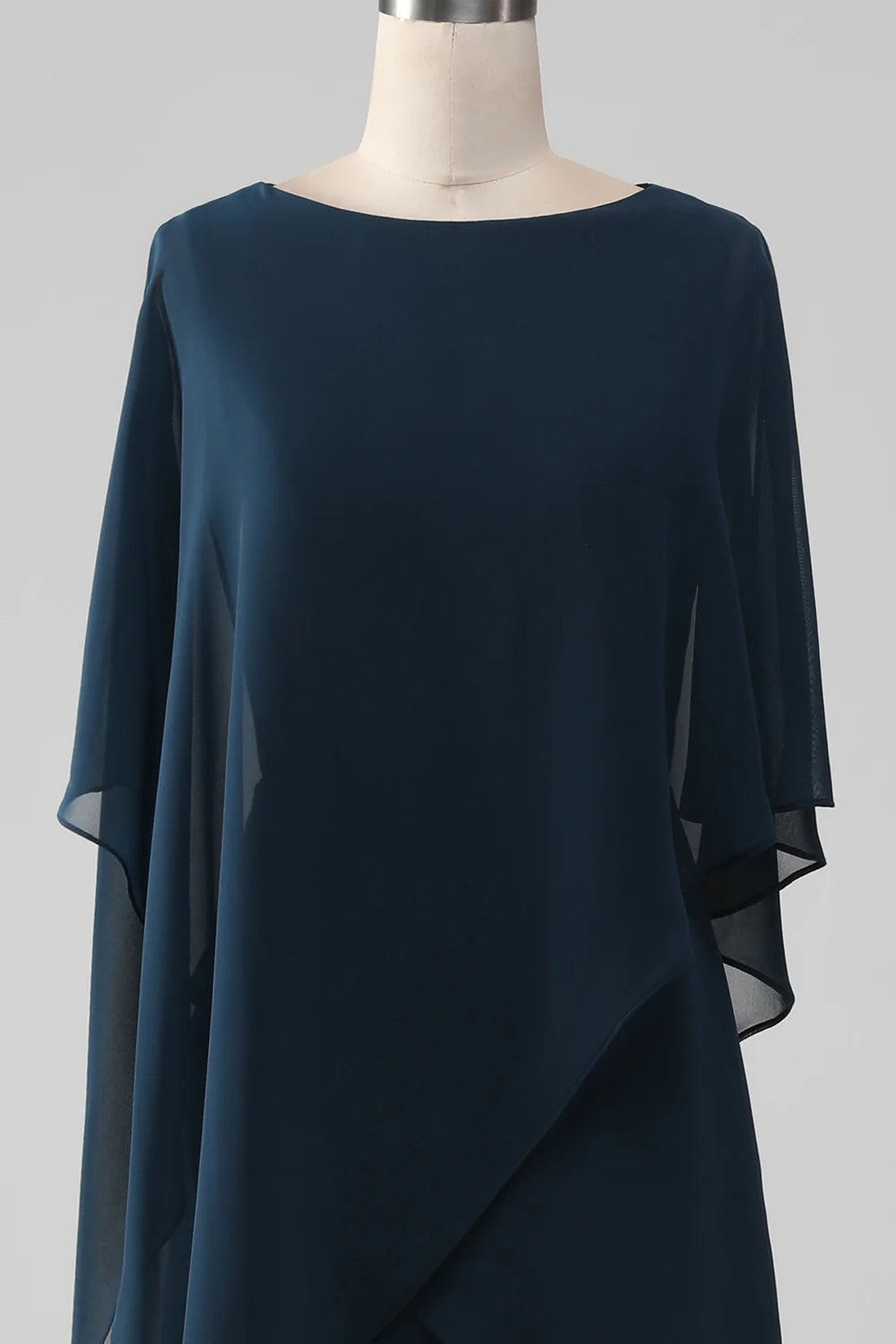 Navy A Line Scoop Tea Length Chiffon Mother of the Bride Dress