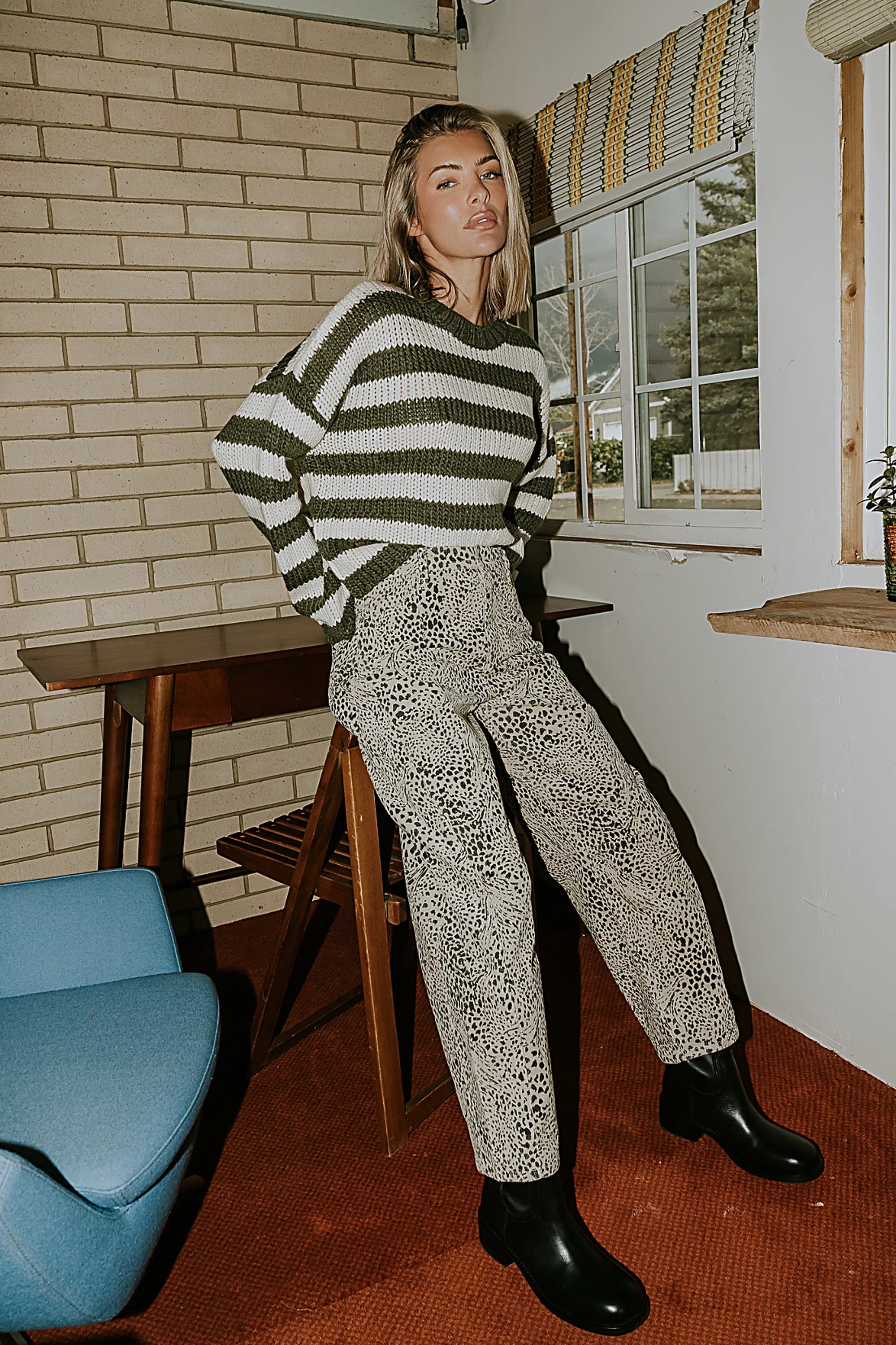 Beckam Striped Sweater in Olive FINAL SALE