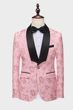 Mens Pink Silm Fit Shawl Lapel Jacquard 2 Pieces Wedding Suits